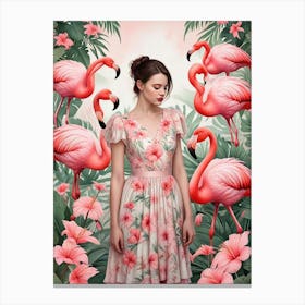 Vintage Style Flamingo Artwork (1) Canvas Print