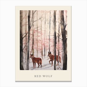 Winter Watercolour Red Wolf 3 Poster Canvas Print