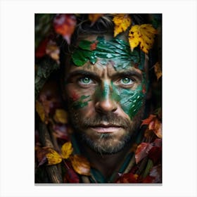 Weathered Man Deep Green Eyes Resembling Pools Of Liquid Jade Surrounded By A Scatter Of Red And G Canvas Print