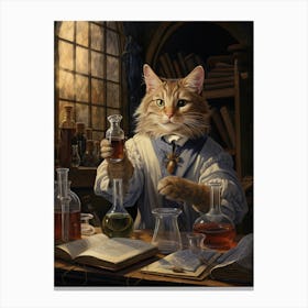 Cat As A Medieval Alchemist With Potions 1 Canvas Print
