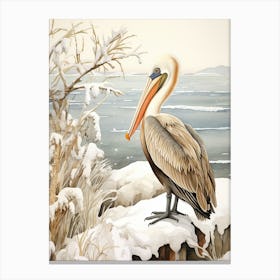Winter Bird Painting Brown Pelican 3 Canvas Print