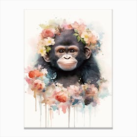 Gorilla Art With Flowers Watercolour Nursery 6 Canvas Print