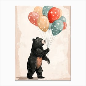 American Black Bear Holding Balloons Storybook Illustration 3 Canvas Print