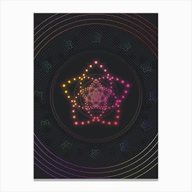 Neon Geometric Glyph in Pink and Yellow Circle Array on Black n.0055 Canvas Print