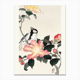 Great Tit On Branch With Pink Flowers (1900 1930), Ohara Koson Canvas Print