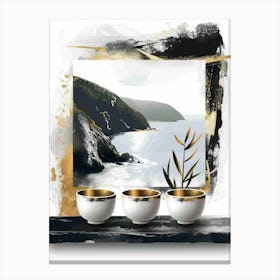Three Tea Cups On A Shelf Canvas Print
