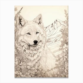 Arctic Wolf Vintage Botanical 1 Canvas Print