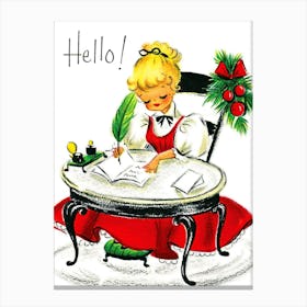 Young Woman Is Writing A Holiday Letter For a Santa Claus Canvas Print