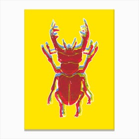 Stag Beetle Tricolore Lino Cut Red In Yellow Canvas Print