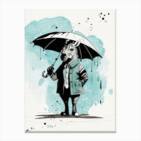 Zebra With Umbrella Canvas Print