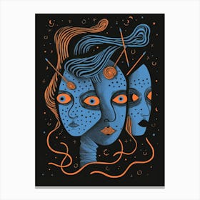 Three Women In Blue And Orange Canvas Print