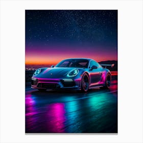Retro Porsche 911, neon car at night. Turbocharged speed, GT3 RS design, and classic automotive luxury blend perfectly. Canvas Print