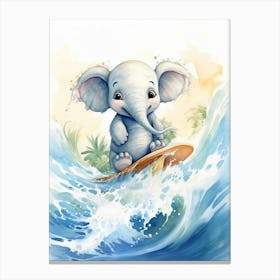 Elephant Painting Surfing Watercolour 4 Canvas Print