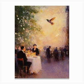 Impressionist Oil Painting Depicting A Street Cafe Where People Rest Together Canvas Print