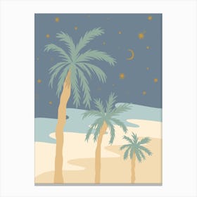 Palm And Peaceful Night Pastel Canvas Print