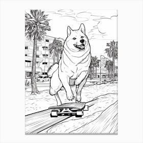 Shiba Inu Dog Skateboarding Line Art 1 Canvas Print