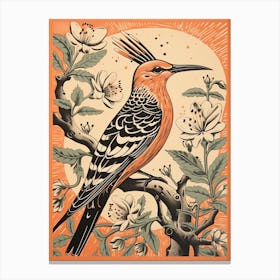 Vintage Bird Linocut Hoopoe 1 Canvas Print