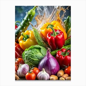 Fresh Vegetables Splashing Water Canvas Print