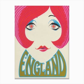 Groovy Girl, Retro Vintage Woman Portrait, England Poster Art, Preppy Aesthetic Canvas Print