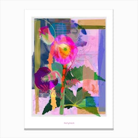 Hollyhock 2 Neon Flower Collage Poster Canvas Print