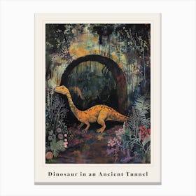 Dinosaur In An Ancient Tunnel Covered In Vines Painting 2 Poster Canvas Print