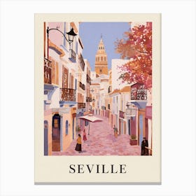 Seville Spain 1 Vintage Pink Travel Illustration Poster Canvas Print