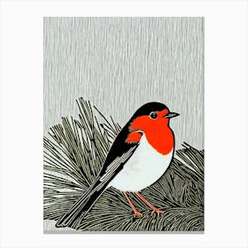 European Robin 2 Linocut Bird Canvas Print