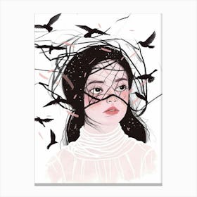 Girl With Birds In Her Hair Canvas Print