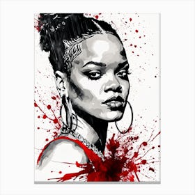 Rihanna Portrait Ink Painting (23) Canvas Print