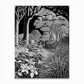 Tresco Abbey Gardens, United Kingdom Linocut Black And White Vintage Canvas Print