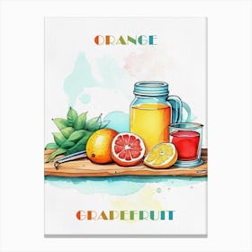 Orange Grapefruit Watercolor Painting Canvas Print