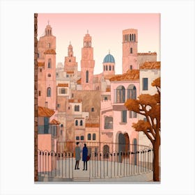 Barcelona Spain 2 Vintage Pink Travel Illustration Canvas Print