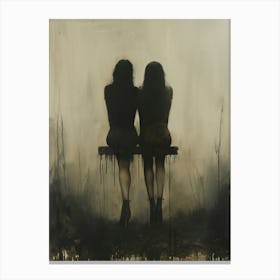 Two Women Sitting On A Bench Canvas Print