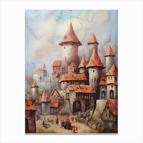 Vintage Castle Watercolor Medieval Wall Art Canvas Print