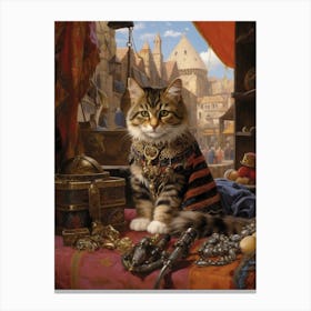 Regal Cat With Medieval Jewellery At Market Canvas Print