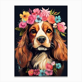 Cavalier King Charles Spaniel Portrait With A Flower Crown, Matisse Painting Style 4 Canvas Print