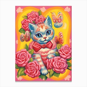 Illustration Retro Kitsch Cat Canvas Print