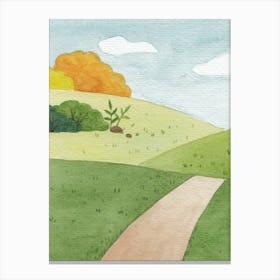 Watercolor Of A Path waterclor green Canvas Print