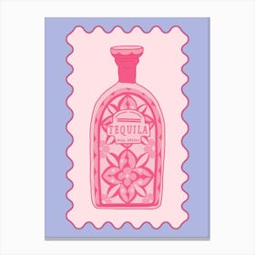 Pink Tequila Bottle Poster, Bar Cart Canvas Print