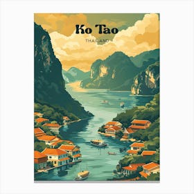 Ko Tao Thailand Vintage Travel Art Illustration Canvas Print