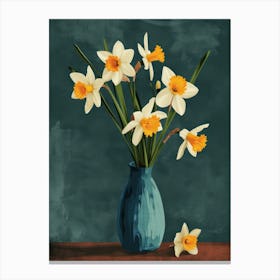 Daffodil Flowers On A Table   Contemporary Illustration 2 Canvas Print