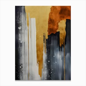 Golden Ember Abstract Art - Dripping Gold & Charcoal Modern Canvas Canvas Print