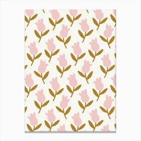 Pink Tulips Floral Pattern Cream Canvas Print