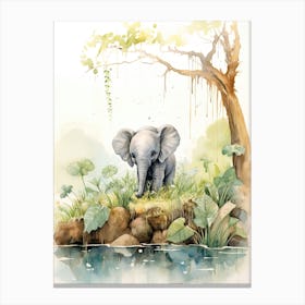 Elephant Painting Birdwatching Watercolour 2 Canvas Print