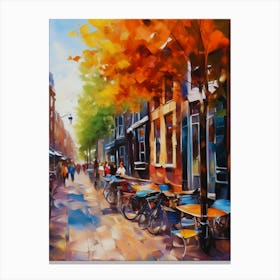 The city of Amsterdam, Netherlands, streets, cafes, passing by, the beauty of summer, oil colors.3 Canvas Print