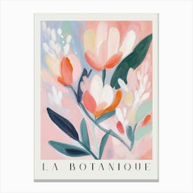 gouache painting of Elegant floral abstracts in muted pastel tones – Minimalist botanical exhibition poster in the style of Matisse & mid-century modern ideal for feminine bedrooms, elegant offices, modern living rooms or nature inspired contemporary decor 5 Canvas Print