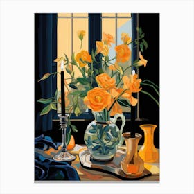 Yellow Roses By The Window Canvas Print