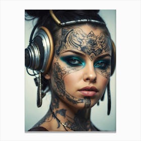 Tattooed Woman With Headphones 1 Canvas Print