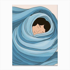 Woman Sleeping In A Blue Blanket Canvas Print