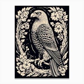 B&W Bird Linocut Falcon 5 Canvas Print
